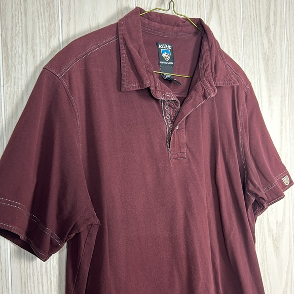 Kuhl Men’s Burgundy Embroidered Collared Short Sleeve Cotton Polo, L - Picture 4 of 14